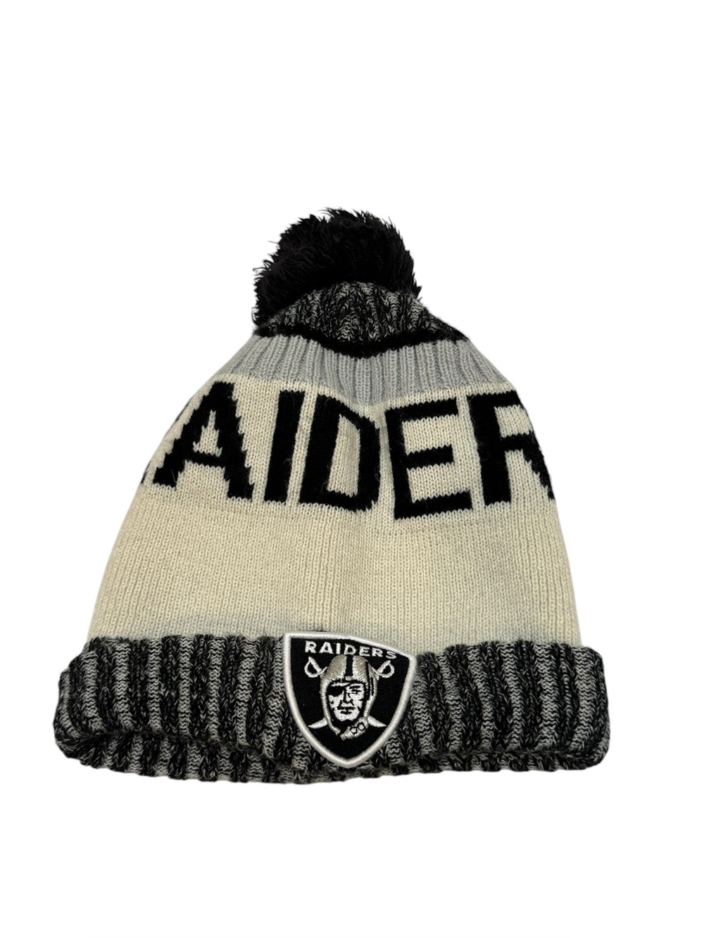 New Era NfL Las Vegas Raiders Pom Pom Black Gray Youth Fleece Lined Beanie Hat